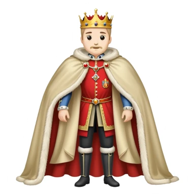 Full body of Carlos I of Spain, Habsburg king standing in royal attire with crown, cape, and prominent jaw sticker