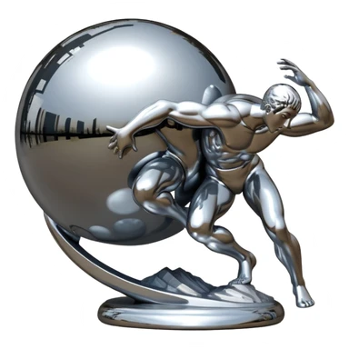 sorayama Sisyphus pushing up big sphere on his back sculpture sticker