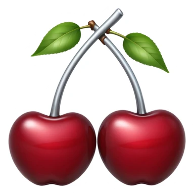 A pair of cherries emoji made of liquid silver chrome, smooth rounded shapes, glossy metallic surface, subtle sensual vibe, luxury sexy aesthetic, iOS emoji style, centered, clean white background sticker