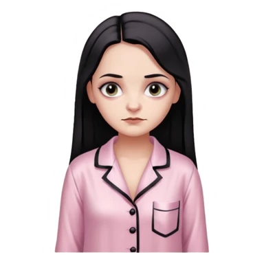 Full model stunning Wednesday Addams dark smoky eyeshadow in a unbuttoned Light pink silk pyjamas set sticker