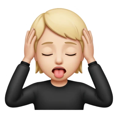 sticking out tongue with shut eyes and hands on the side of the head sticker