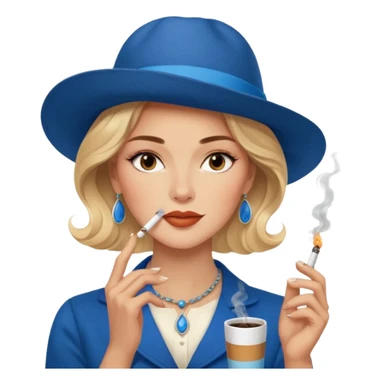 a woman with a slight smile smoking a cigarrette while holding a blue hardcover of Anna Karenina by Liev Tolsoi in a cafeteria full of queer people being nice and ordering specialty coffee from nigeria sticker