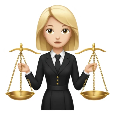 woman lawyer blanche et blonde avec des cheveux mi-long; elle est habillée avec une longue robe noire et une cravate blanche; elle porte la justice sticker