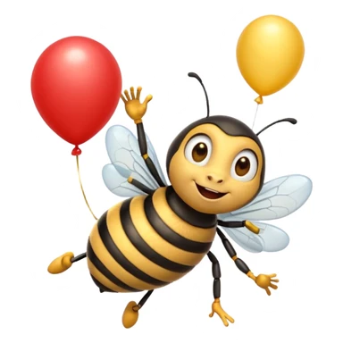 Bees with red Birthday Hat, Excited bee carrying balloon sticker
