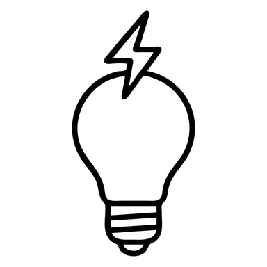 minimalist vector icon of a classic incandescent lightbulb with rounded glass bulb and screw-in base, with a sharp angular lightning bolt emerging upward from the top of the bulb, clean modern vector art, single dark gray color, no gradients or shadows, bold clear lines, balanced proportions, unified design sticker