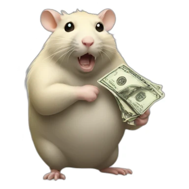 Angry fat Rat standing up with long blond hair holding money sticker