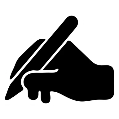 silhouette of a hand writing with a pen, black fill, concise silhouette, urban theme, uniform line thickness sticker