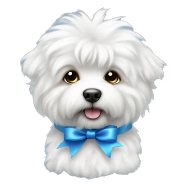 White fluffy bishon frize cute dog whit blue ribbon  sticker