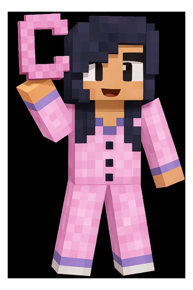 Edit the image to make the character hold the letter C in their hand, keeping the original Minecraft cartoon style and pose. Only add the letter C, do not change anything else. sticker