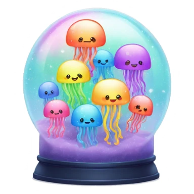 Kawaii rainbow pastel family of jellyfish  in neon snow globe  sticker