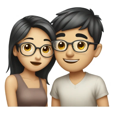 Pretty Asian girl kissing Asian boy with glasses on cheek sticker