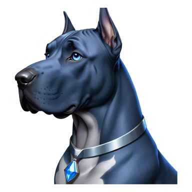 Cinematic Noble Blue Great Dane Portrait Emoji, Poised and regal, with a towering, muscular build and a sleek, well-groomed deep blue Fur, deep-set soulful steel-blue eyes, Simplified yet sharp and sophisticated features, highly detailed, glowing with a cool, dignified glow, high shine, intelligent and commanding, stylized with an air of majesty, focused and attentive, soft glowing outline, capturing the essence of a watchful and authoritative guardian, so majestic it feels as though it could stride out of the screen with effortless authority! sticker