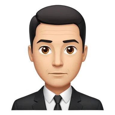 Good-looking robust man in his 40s with light brown skin tone, short slicked back straight black hair with fade haircut, strong square face, approachable TV host expression, black blazer with white buttoned shirt sticker