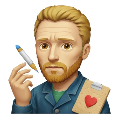 van gogh paints on a canvas. On his right he has a band-aid sticker