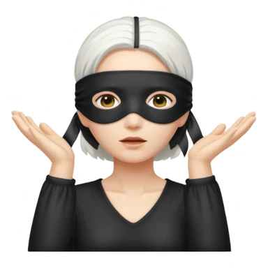 A person with white hair which is standing upward and blindfolded and also make it so it’s impossible to see through the blindfold sticker