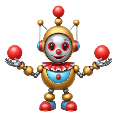 a Circus clown cute robot juggling two metal ball sticker