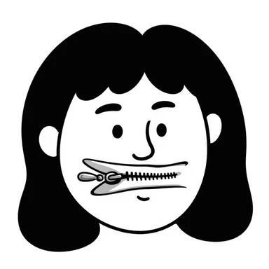 a face with a zipper across its lips, representing 'zip on lips' sticker