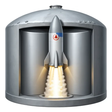 grey missile silo hatch open, and the top two thirds of a white nuclear missile launching out of the silo is shown sticker