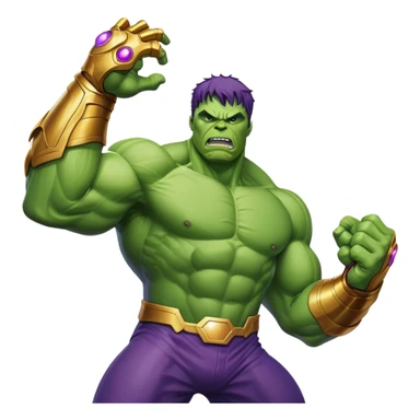 Hulk fighting Thanos, green superhero versus purple villain with infinity gauntlet sticker