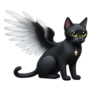 sleek Black cat with white angel wings sticker