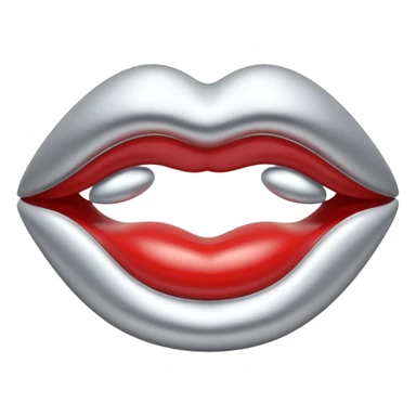A seductive pair of slightly parted lips emoji made of liquid silver chrome, smooth glossy metallic surface, soft sensual curves, subtle reflections, luxury sexy aesthetic, minimal iOS emoji style, centered composition, clean white background, soft studio lighting, no text sticker