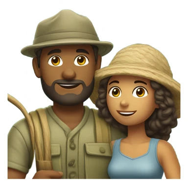 Latina island girl with Caucasian fisherman no beard husband in love on an island  sticker
