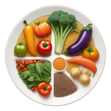 Look up on a large white round plate of healthy food sticker