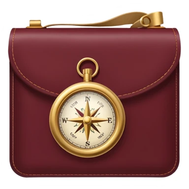 burgundy travel item and  a gold compass in the lower right corner of the emoji in front of travel item sticker