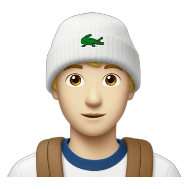 white boy using lacoste beanie with lacoste sticker