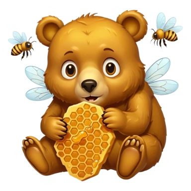 bear eating honeycomb with bees flying around sticker