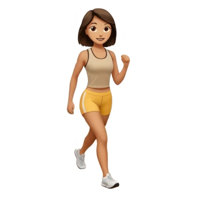 Brunette walking in scenic route in beige gym wear sticker