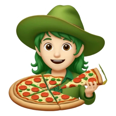Duende verde comendo pizza sticker