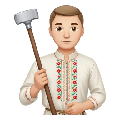 Ukrainian man wearing traditional white embroidered shirt (vyshyvanka) holding a hammer in one hand and a kitchen ladle in the other hand sticker