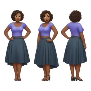 full-body-curvy-beauty-in-a-short wide skirt as three-view drawings sticker