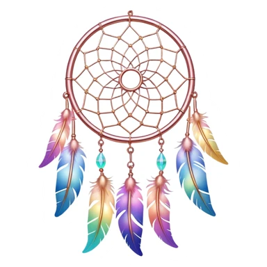 Iridescent pastel rainbow colorful transparent bright light luminescent dream-catcher hanging from an iridescent chain, rose-gold-metal  sticker