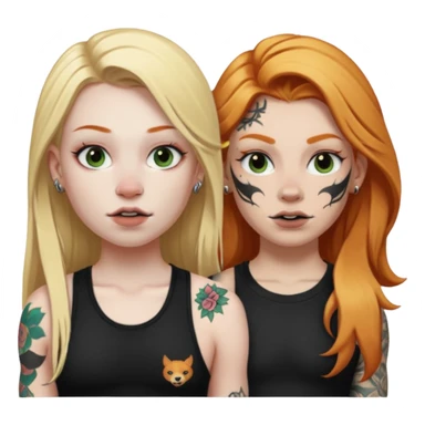 girl with long blonde hair, black tattoos and a septum piercing next to an athletic ginger girl with tattoos and a septum piercing sticker