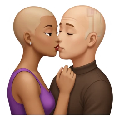 Bald man kissing brown  girl with short blond hair sticker
