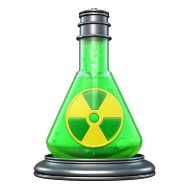 3D render of Reactor Rod, toxic waste aesthetic, neon green bubbling liquid, caution yellow metal, industrial warning texture. sticker