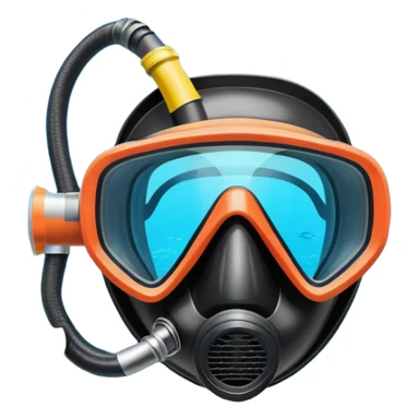 An icon featuring a close-up of a diving mask, snorkel, and fins floating on the surface of vibrant blue water. In the background, coral reefs and tropical fish create a lively underwater scene. Transparent background highlights the beauty and adventure of the diving experience. sticker