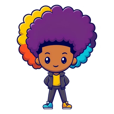 Funky character with colorful afro hairstyle, disco style sticker