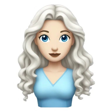 pale woman with long black wavy hair and light blue eyes with ice powers and a blue dress sticker