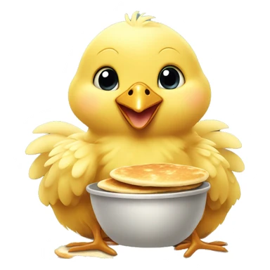 Baby chicken eating a snack of pancakes  sticker