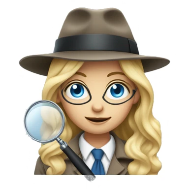 Girl with long wavy blonde hair and blue eyes, dressed as a detective with a magnifying glass over one eye sticker