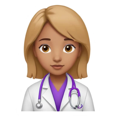 Light browned skin girl with a doctors coat with a purple stethoscope around her neck sticker
