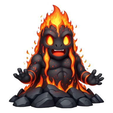 a mystical fast lava creature without arms with molten lava on its head and some rocky shoulders sticker