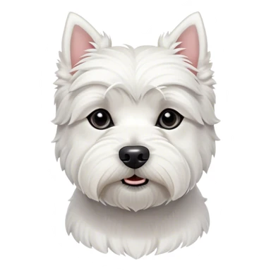 Cinematic Noble West Highland White Terrier Portrait Emoji, Poised and regal, with a compact, sturdy build and a pristine, well-groomed pure white coat, deep-set soulful dark eyes, Simplified yet sharp and sophisticated features, highly detailed, glowing with a soft, dignified glow, high shine, intelligent and loyal, stylized with an air of confidence, focused and attentive, soft glowing outline, capturing the essence of a watchful and determined companion, so majestic it feels as though it could trot out of the screen with effortless authority! sticker
