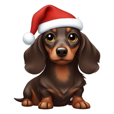 Miniature Chocolate dapple long haired dachshund wearing a Christmas outfit sticker