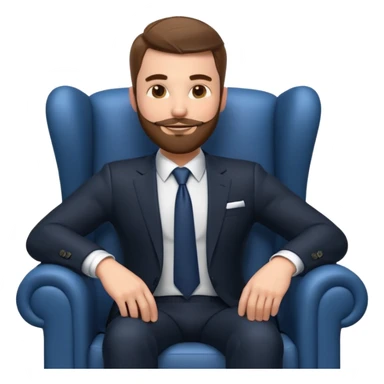 businessman sitting in an armchair, confident relaxed pose, formal suit and tie, professional corporate vibe, 3D cartoon style, mobile game icon style, clean background, no text, no watermark
 sticker