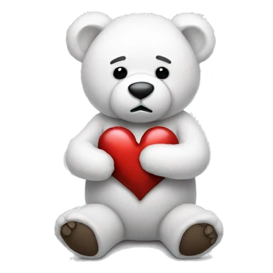 White teddy bear holding a broken heart sticker