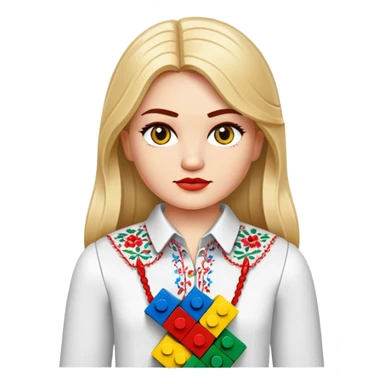A Ukrainian girl in an embroidered shirt holds Lego bricks sticker